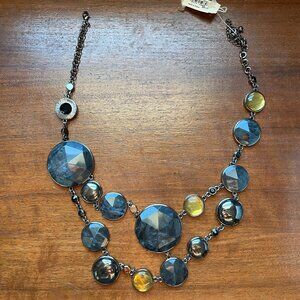 Ann Taylor NWT Statement Necklace Gray & Amber Stones Gunmetal Chain